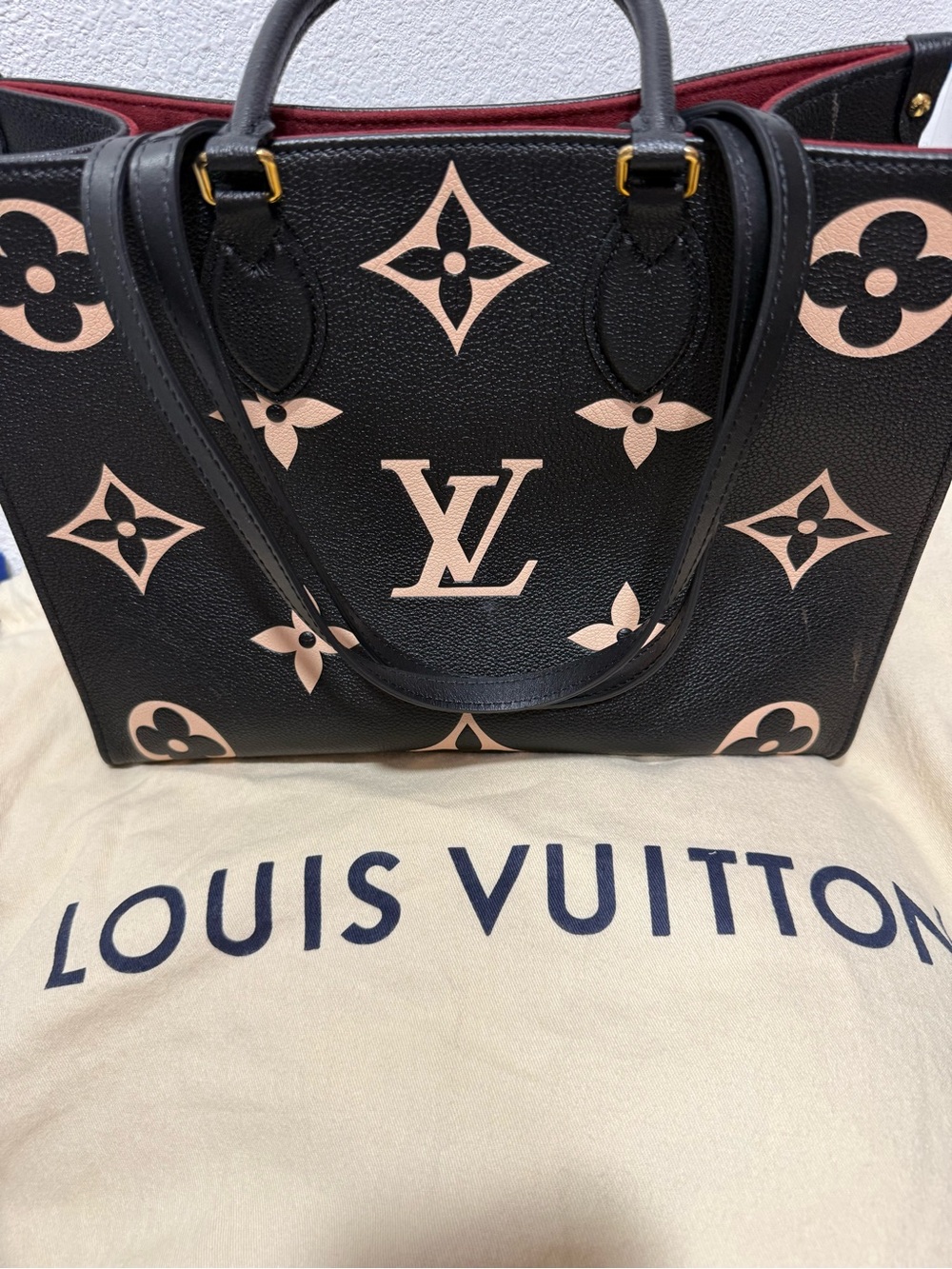 Louis Vuitton Black and Pale Pink Monogram OnTheGo Tote